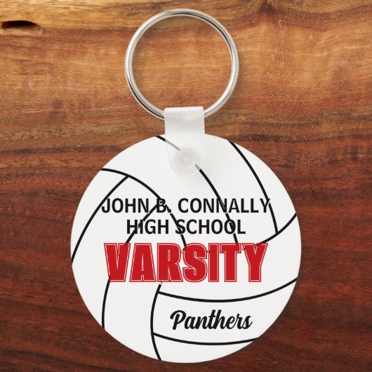 Rode Varsity Volleybal Aangepast Hoog School Team Sleutelhanger (Voorkant)