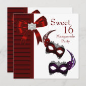 Rode Veer Maskers Sweet 16 Masquerade Party Kaart (Voorkant / Achterkant)