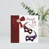 Rode Veer Maskers Sweet 16 Masquerade Party Kaart (Staand voorkant)