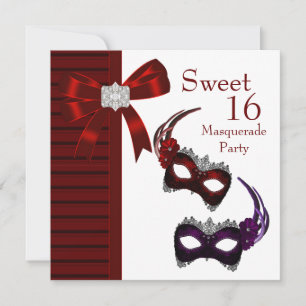 Rode Veer Maskers Sweet 16 Masquerade Party Kaart
