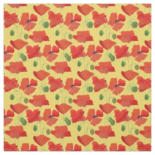 rode veld papavers op goudgele stof (Swatch)