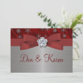 Rode Velour & Zilveren Sneeuwvlokken Kaart (Staand voorkant)