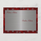Rode Velour & Zilveren Sneeuwvlokken Save The Date Aankondigingskaart (Achterkant)