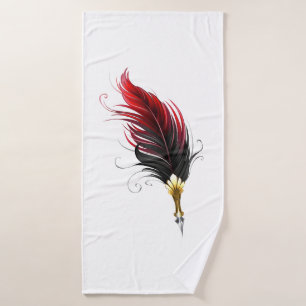 Rode veren pen met gouden penpunt badhanddoek