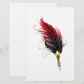 Rode veren pen met gouden penpunt briefpapier (Voorkant / Achterkant)