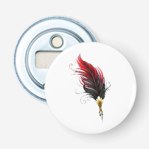 Rode veren pen met gouden penpunt button flesopener