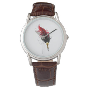 Rode veren pen met gouden penpunt horloge