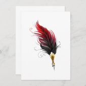 Rode veren pen met gouden penpunt informatiekaartje (Voorkant / Achterkant)