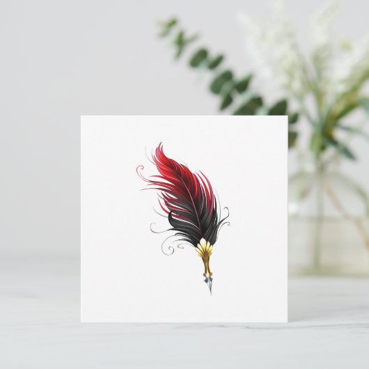 Rode veren pen met gouden penpunt kaart (Staand voorkant)