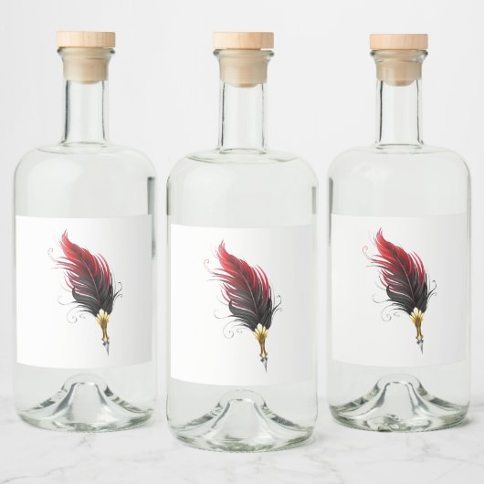 Rode veren pen met gouden penpunt likeurfles etiket (Flessen)