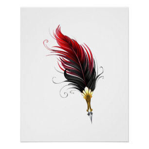 Rode veren pen met gouden penpunt perfect poster
