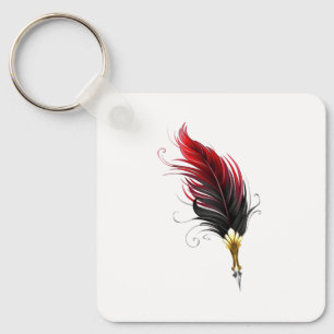 Rode veren pen met gouden penpunt sleutelhanger