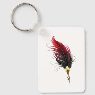 Rode veren pen met gouden penpunt sleutelhanger