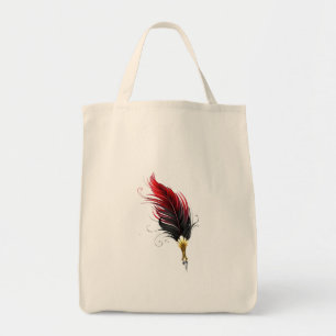 Rode veren pen met gouden penpunt tote bag