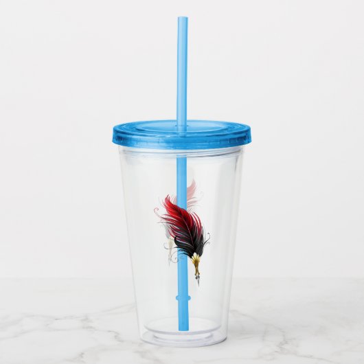 Rode veren pen met gouden punt acryl drinkbeker (Voorkant)