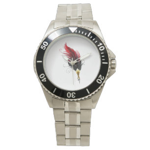 Rode veren pen met gouden punt horloge