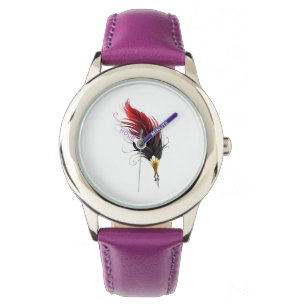 Rode veren pen met gouden punt horloge