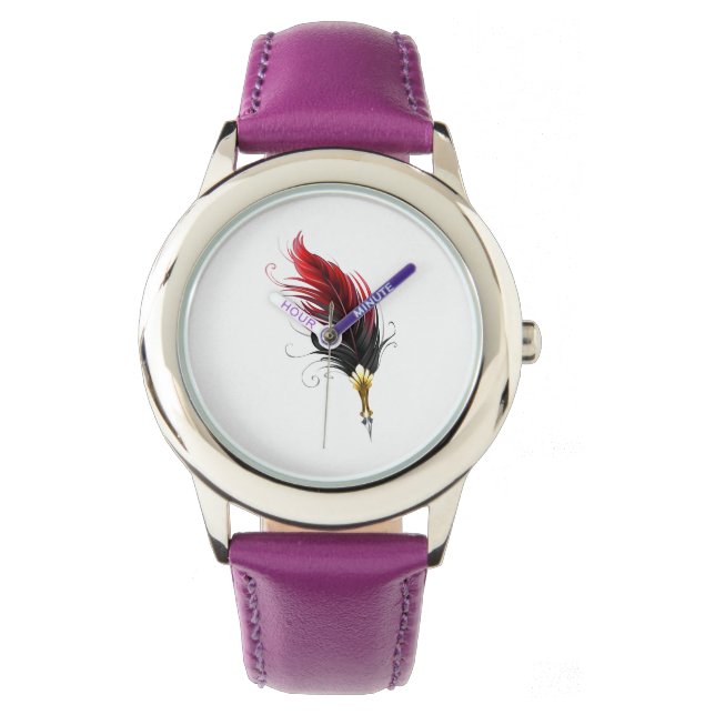 Rode veren pen met gouden punt horloge (Voorkant)