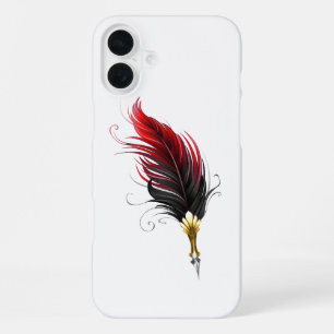 Rode veren pen met gouden punt iPhone 16 plus hoesje