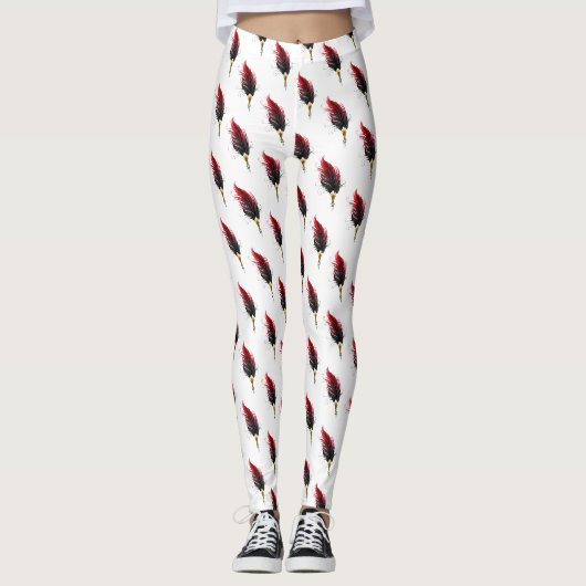 Rode veren pen met gouden punt leggings (Voorkant)