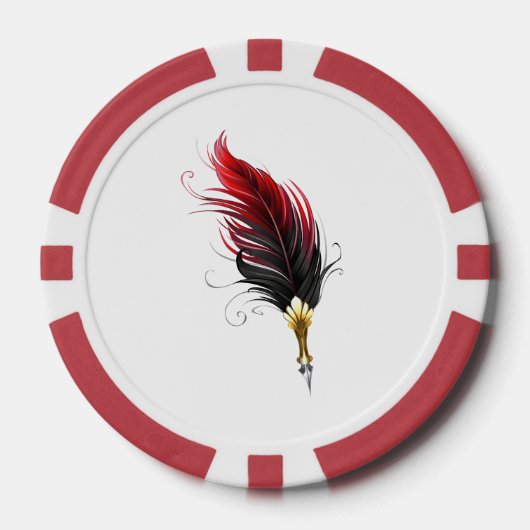 Rode veren pen met gouden punt poker chips (Voorkant)