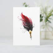 Rode veren pen met gouden punt RSVP kaartje (Staand voorkant)