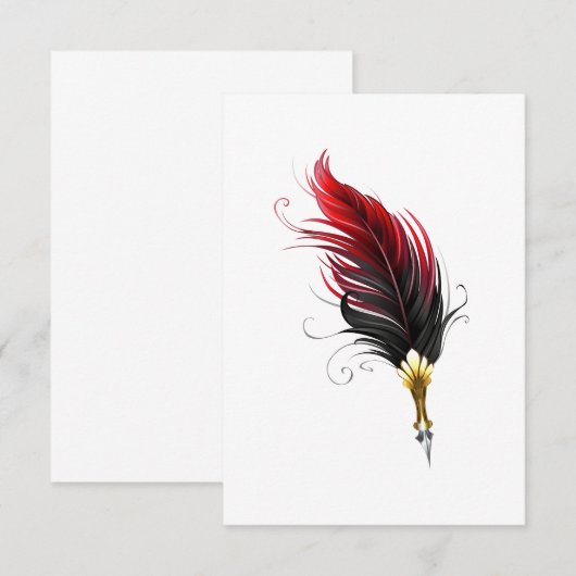 Rode veren pen met gouden punt RSVP kaartje (Voorkant / Achterkant)