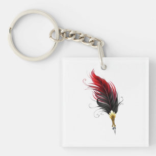 Rode veren pen met gouden punt sleutelhanger
