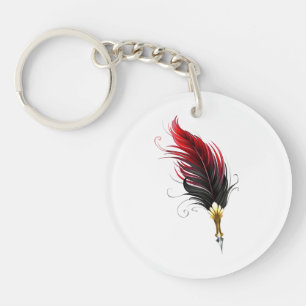 Rode veren pen met gouden punt sleutelhanger