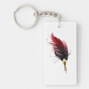 Rode veren pen met gouden punt sleutelhanger