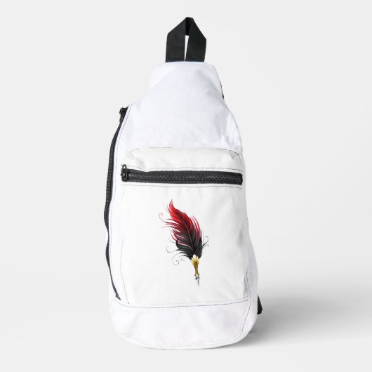 Rode veren pen met gouden punt sling bag (Voorkant)