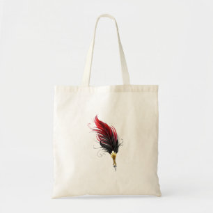 Rode veren pen met gouden punt tote bag