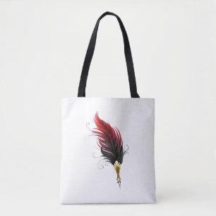Rode veren pen met gouden punt tote bag
