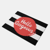 Rode verf Hallo schitterend zwart en witte streep Deurmat (Schuin)