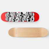 Rode verf splatter schedels zwarte skateboard dek (Horizontaal)