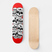 Rode verf splatter schedels zwarte skateboard dek (Voorkant)