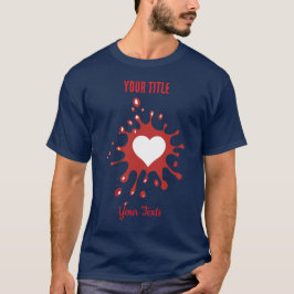 Rode verfspat met een witte hartvorm t-shirt