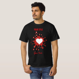 Rode verfspat met een witte hartvorm t-shirt