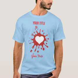 Rode verfspat met een witte hartvorm t-shirt