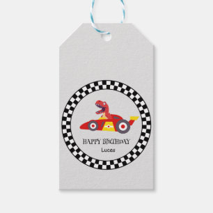 Rode Verjaardag Dinosaur race auto jongen racing k Cadeaulabel