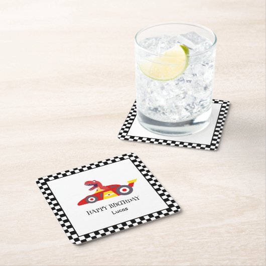 Rode Verjaardag Dinosaur race auto jongen racing k Kartonnen Onderzetters (Insitu)