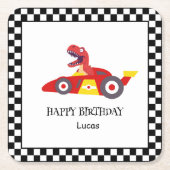 Rode Verjaardag Dinosaur race auto jongen racing k Kartonnen Onderzetters (Voorkant)