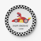 Rode Verjaardag Dinosaur race auto jongen racing k Papieren Bordje (Voorkant)