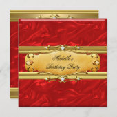 Rode Verjaardag Party Gouden Diamant Kaart (Voorkant / Achterkant)