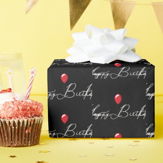 Rode verjaardagsballon met tekst cadeaupapier (Verjaardagsfeest)