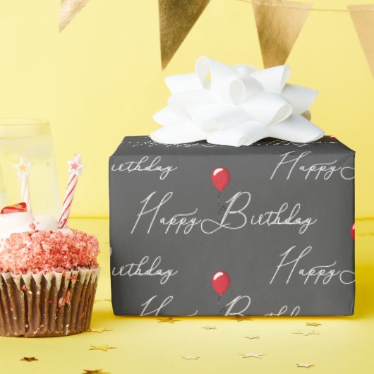 Rode verjaardagsballon met tekst cadeaupapier (Verjaardagsfeest)
