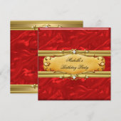 Rode verjaardagsfeest gouden diamant kaart (Voorkant / Achterkant)