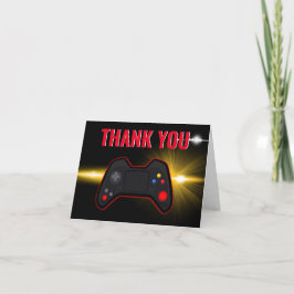 Rode verjaardagskaart met vouw voor een gamer, bed bedankkaart