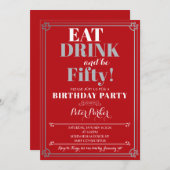 Rode verjaardagsuitnodiging voor mannen kaart (Voorkant / Achterkant)