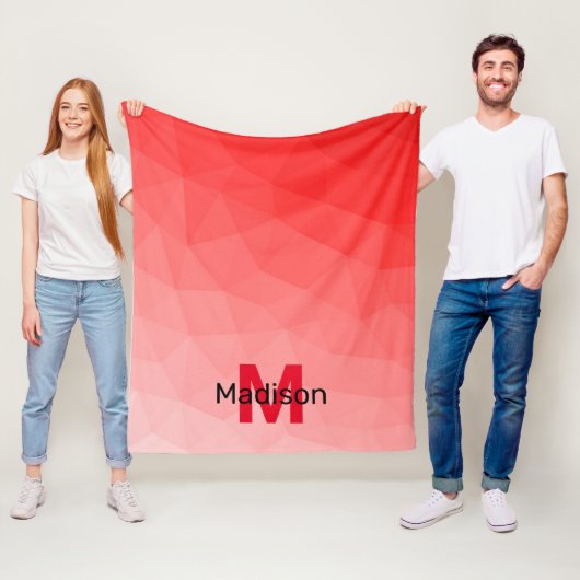 Rode verloop geometrisch mesh patroon Monogram Fleece Deken (In situ)